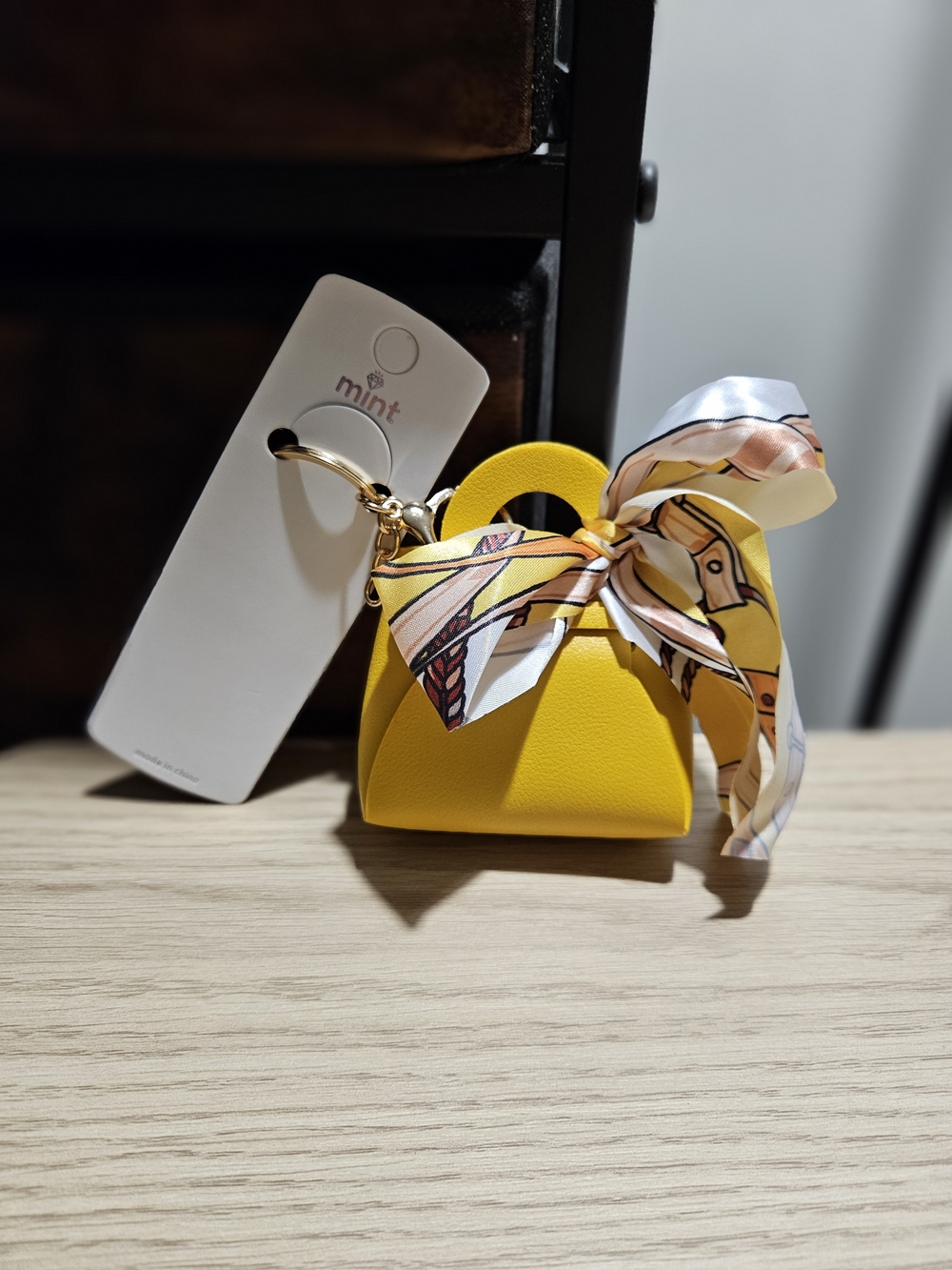 Mint Bright Yellow Mini Bag Keychain with Scarf Accent